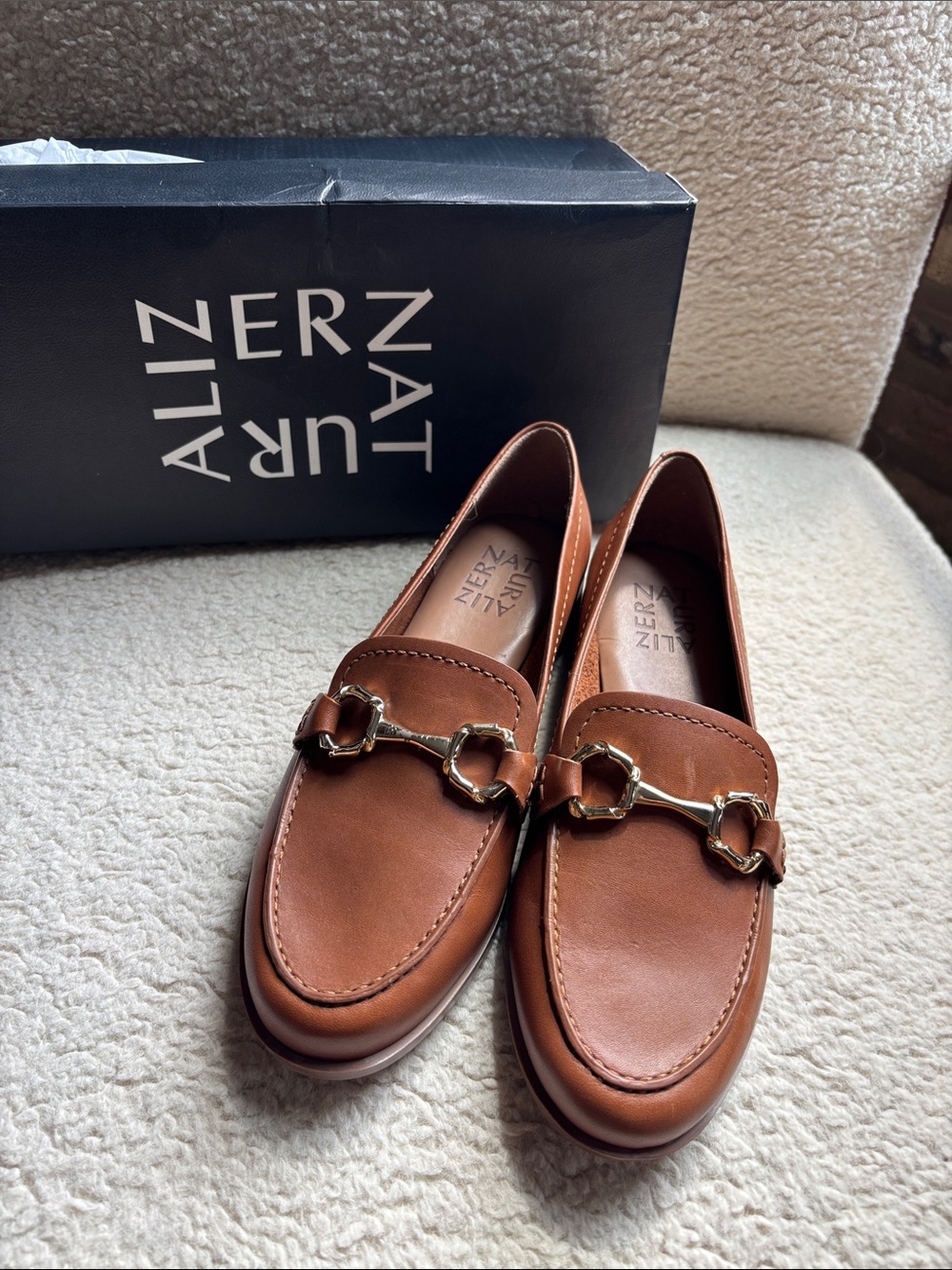 Naturalizer Brown Loafers with Simple Buckle Decors, NWT